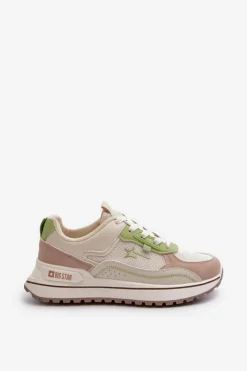 Outlet Big Star Shoes Sneakersy Damskie Big Star NN274A091 Beżowo-Zielone