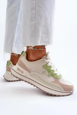 Outlet Big Star Shoes Sneakersy Damskie Big Star NN274A091 Beżowo-Zielone