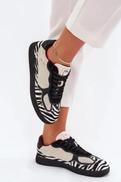 Daniel Lopez Just Dare Buty Sportowe Na Platformie|Sneakersy Damskie*Sneakersy Damskie SS2D4015 Zebra Beżowe Beżowy