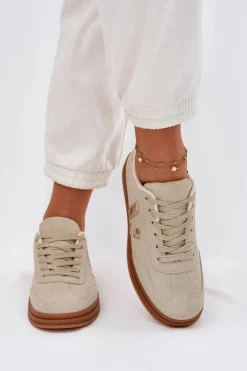 Damskie Boto Sneakersy Damskie Eko Zamszowe Beżowe Micca