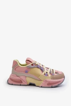 Boto Sneakersy Damskie*Sneakersy Damskie Na Grubej Podeszwie Różowo-Żółte Peonema