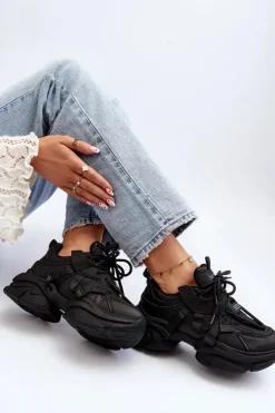 Boto Sneakersy Damskie*Sneakersy Damskie Na Masywnej Podeszwie Czarne Windamella