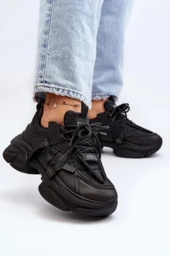 Boto Sneakersy Damskie*Sneakersy Damskie Na Masywnej Podeszwie Czarne Windamella
