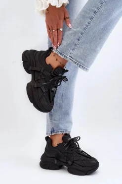 Boto Sneakersy Damskie*Sneakersy Damskie Na Masywnej Podeszwie Czarne Windamella
