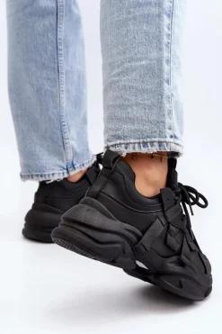 Boto Sneakersy Damskie*Sneakersy Damskie Na Masywnej Podeszwie Czarne Windamella