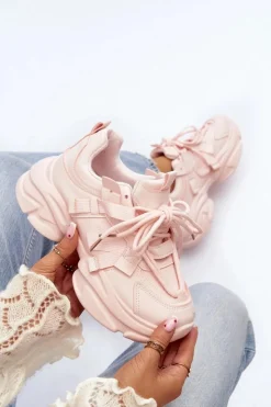 Discount Boto Sneakersy Damskie Na Masywnej Podeszwie Różowe Windamella Różowy