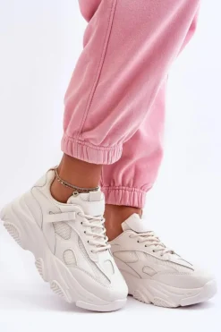 Damskie Boto Sneakersy Damskie Na Masywnej Platformie Beżowe Agnenia
