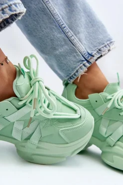 Damskie Boto Sneakersy Damskie Na Masywnej Podeszwie Zielone Windamella