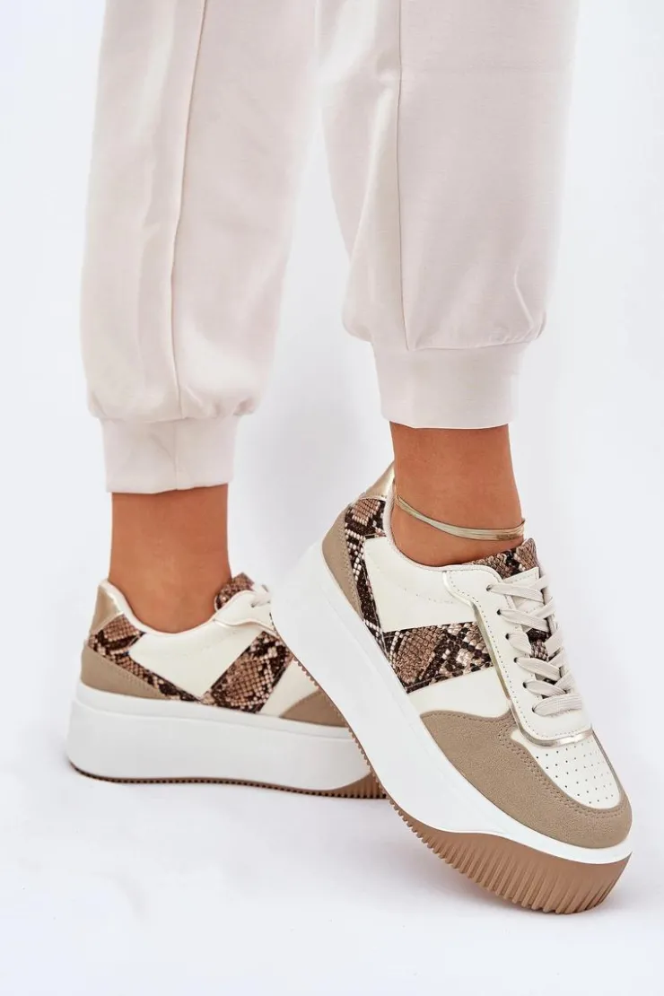 Boto Buty Sportowe Na Platformie|Sneakersy Damskie*Sneakersy Damskie Na Masywnej Platformie Zwierzęcy Wzór Beżowe Telanila Beżowy