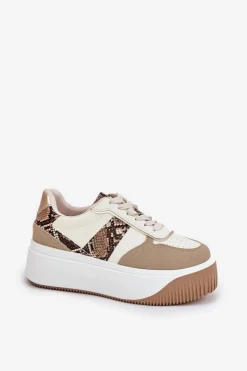Boto Buty Sportowe Na Platformie|Sneakersy Damskie*Sneakersy Damskie Na Masywnej Platformie Zwierzęcy Wzór Beżowe Telanila Beżowy