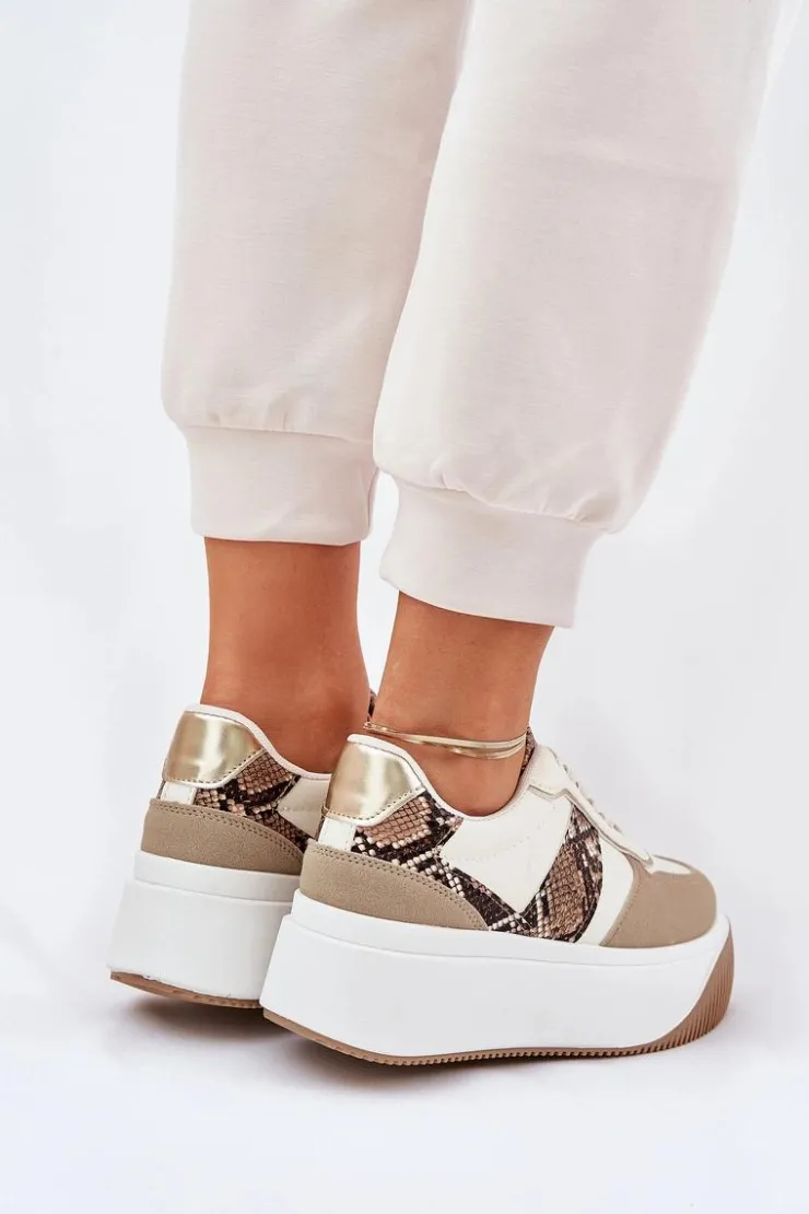 Boto Buty Sportowe Na Platformie|Sneakersy Damskie*Sneakersy Damskie Na Masywnej Platformie Zwierzęcy Wzór Beżowe Telanila Beżowy