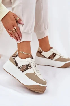 Boto Buty Sportowe Na Platformie|Sneakersy Damskie*Sneakersy Damskie Na Masywnej Platformie Zwierzęcy Wzór Beżowe Telanila Beżowy