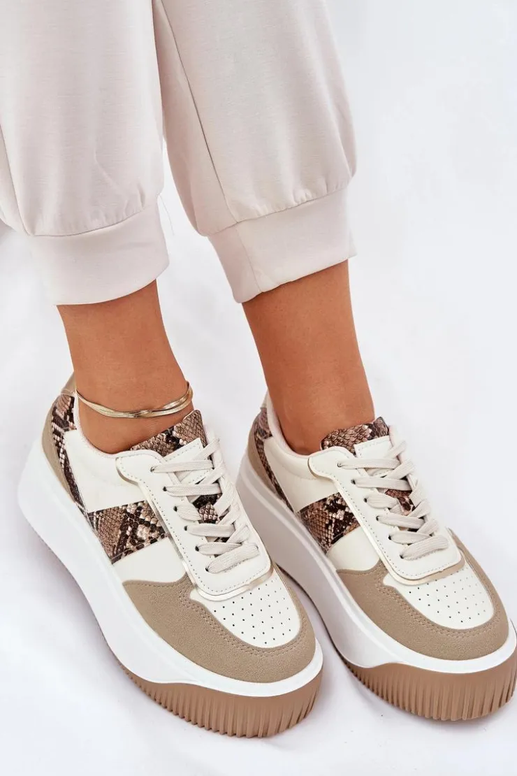 Boto Buty Sportowe Na Platformie|Sneakersy Damskie*Sneakersy Damskie Na Masywnej Platformie Zwierzęcy Wzór Beżowe Telanila Beżowy