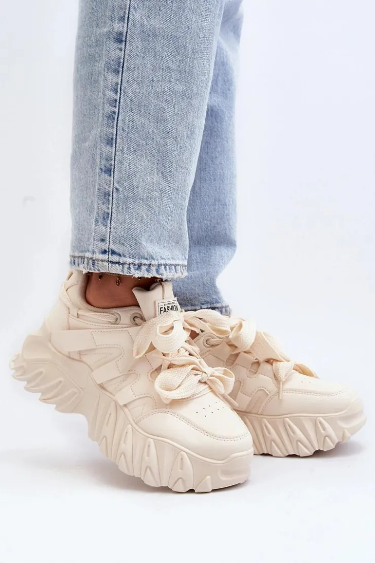 Sale Boto Sneakersy Damskie Na Masywnej Podeszwie Beżowe Ellerai