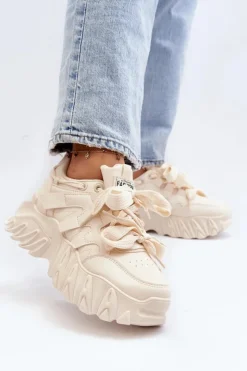 Sale Boto Sneakersy Damskie Na Masywnej Podeszwie Beżowe Ellerai