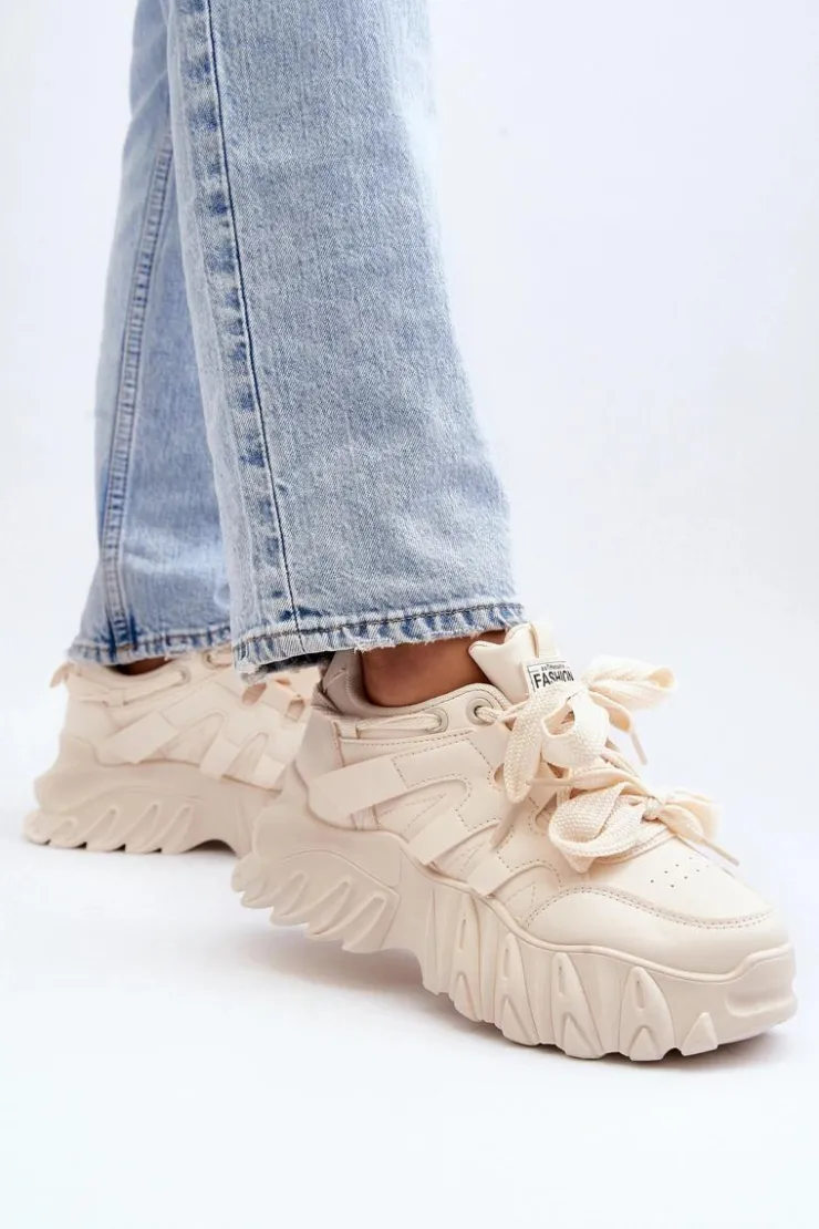 Sale Boto Sneakersy Damskie Na Masywnej Podeszwie Beżowe Ellerai