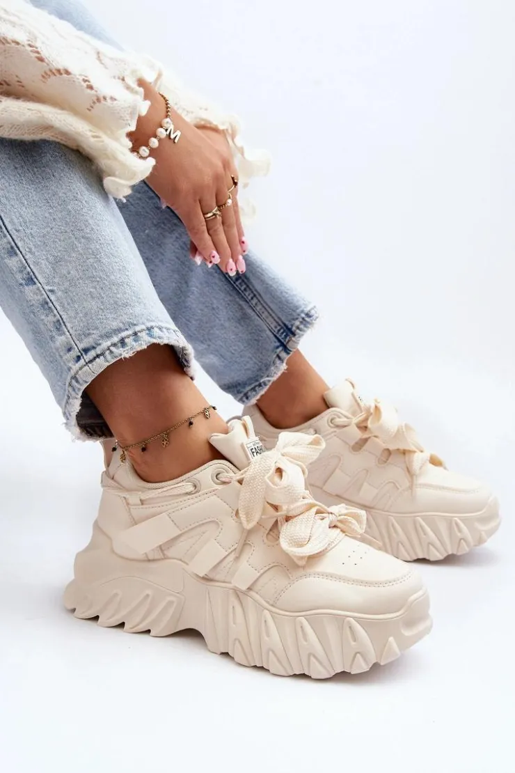 Sale Boto Sneakersy Damskie Na Masywnej Podeszwie Beżowe Ellerai