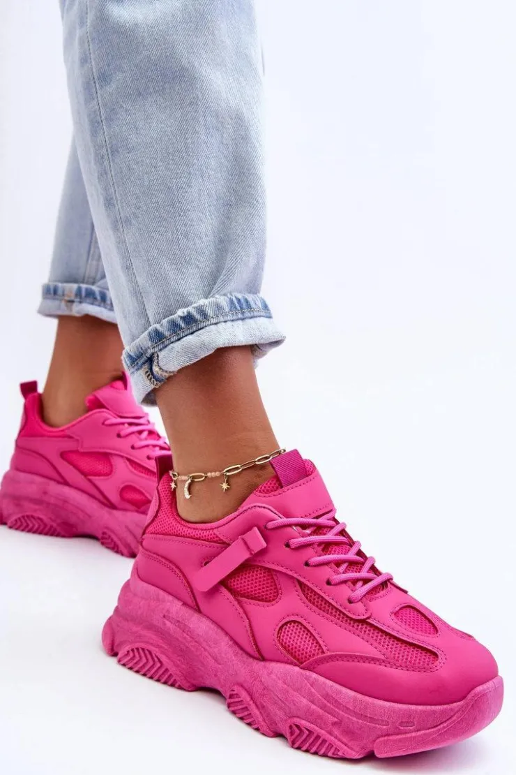 Outlet Boto Sneakersy Damskie Na Masywnej Platformie Fuksja Agnenia