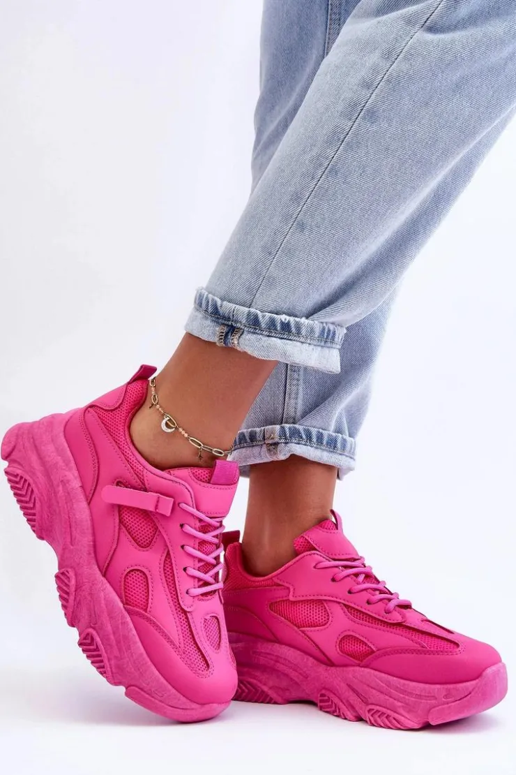 Outlet Boto Sneakersy Damskie Na Masywnej Platformie Fuksja Agnenia