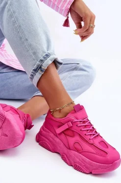 Outlet Boto Sneakersy Damskie Na Masywnej Platformie Fuksja Agnenia