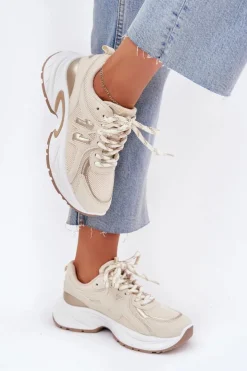 Best Boto Sneakersy Damskie Na Masywnej Podeszwie Beżowe Davira