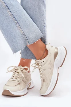 Best Boto Sneakersy Damskie Na Masywnej Podeszwie Beżowe Davira