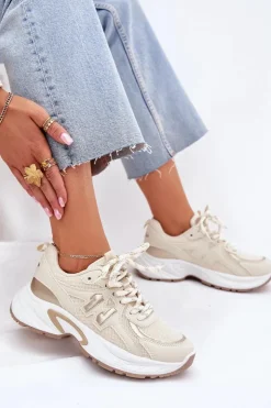 Best Boto Sneakersy Damskie Na Masywnej Podeszwie Beżowe Davira