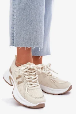 Best Boto Sneakersy Damskie Na Masywnej Podeszwie Beżowe Davira