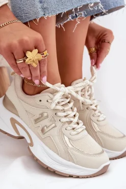Best Boto Sneakersy Damskie Na Masywnej Podeszwie Beżowe Davira