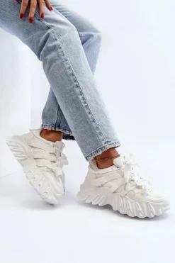 Damskie Boto Sneakersy Damskie Na Masywnej Podeszwie Białe Ellerai