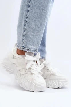 Damskie Boto Sneakersy Damskie Na Masywnej Podeszwie Białe Ellerai