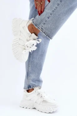 Damskie Boto Sneakersy Damskie Na Masywnej Podeszwie Białe Ellerai