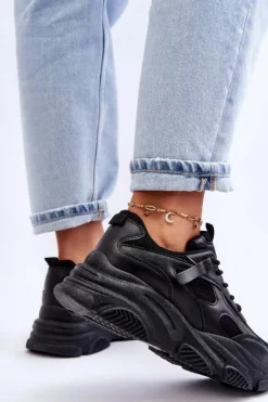 Boto Sneakersy Damskie*Sneakersy Damskie Na Masywnej Platformie Czarne Agnenia