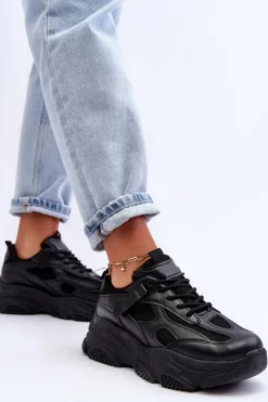 Boto Sneakersy Damskie*Sneakersy Damskie Na Masywnej Platformie Czarne Agnenia