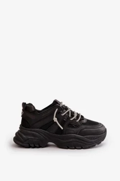 Online Boto Sneakersy Damskie Na Masywnej Podeszwie Z Ozdobnym Sznurowaniem Czarne Relissa