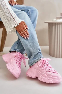 Damskie Boto Sneakersy Damskie Na Masywnej Podeszwie Różowe Nevela