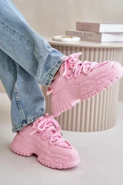 Damskie Boto Sneakersy Damskie Na Masywnej Podeszwie Różowe Nevela