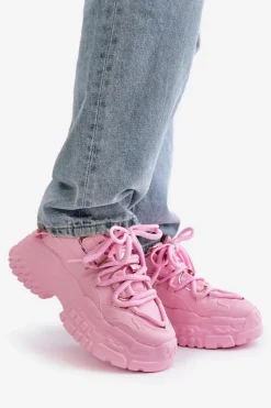 Damskie Boto Sneakersy Damskie Na Masywnej Podeszwie Różowe Nevela