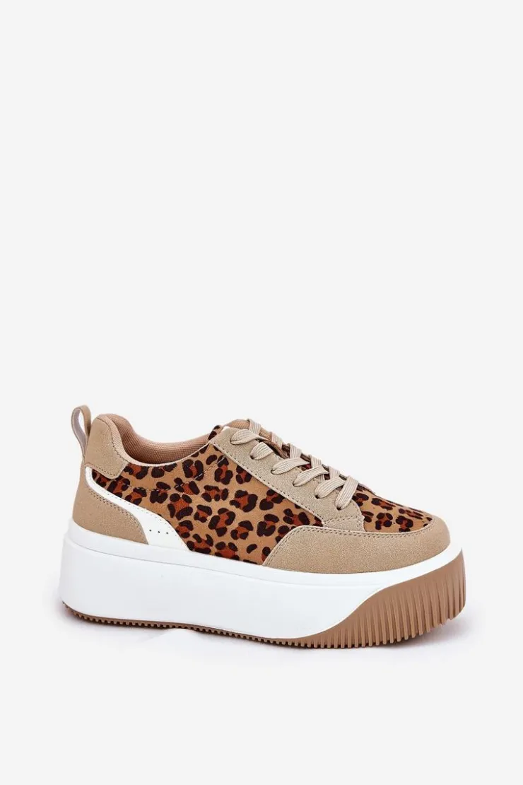 Sale Boto Sneakersy Damskie Na Masywnej Platformie Panterka Beżowe Tamorniel Beżowy