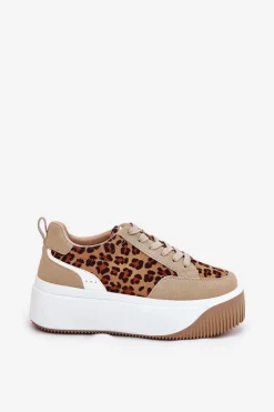 Sale Boto Sneakersy Damskie Na Masywnej Platformie Panterka Beżowe Tamorniel Beżowy