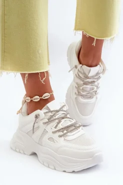 Damskie Boto Sneakersy Damskie Na Masywnej Podeszwie Z Ozdobnym Sznurowaniem Białe Relissa