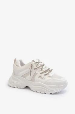 Damskie Boto Sneakersy Damskie Na Masywnej Podeszwie Z Ozdobnym Sznurowaniem Białe Relissa