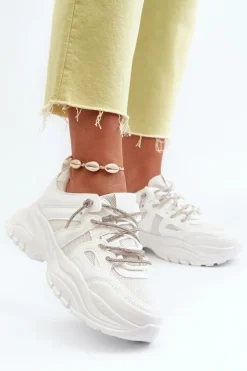 Damskie Boto Sneakersy Damskie Na Masywnej Podeszwie Z Ozdobnym Sznurowaniem Białe Relissa