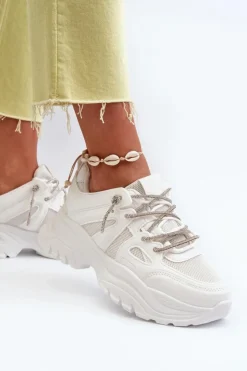 Damskie Boto Sneakersy Damskie Na Masywnej Podeszwie Z Ozdobnym Sznurowaniem Białe Relissa