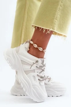 Damskie Boto Sneakersy Damskie Na Masywnej Podeszwie Z Ozdobnym Sznurowaniem Białe Relissa