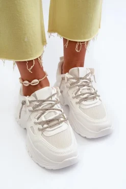 Damskie Boto Sneakersy Damskie Na Masywnej Podeszwie Z Ozdobnym Sznurowaniem Białe Relissa