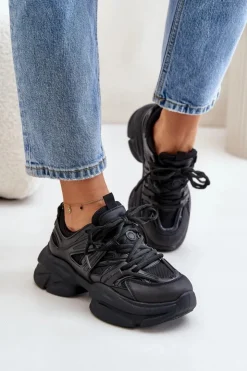 Boto Sneakersy Damskie*Sneakersy Damskie Na Masywnej Podeszwie Czarne Amoserna