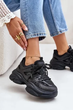 Boto Sneakersy Damskie*Sneakersy Damskie Na Masywnej Podeszwie Czarne Amoserna