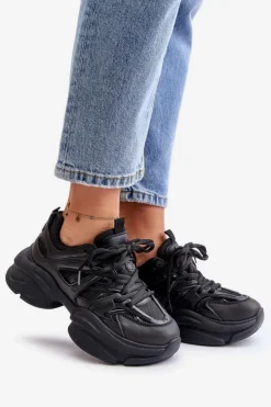 Boto Sneakersy Damskie*Sneakersy Damskie Na Masywnej Podeszwie Czarne Amoserna