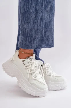 Damskie Boto Sneakersy Damskie Na Masywnej Podeszwie Białe Nevela